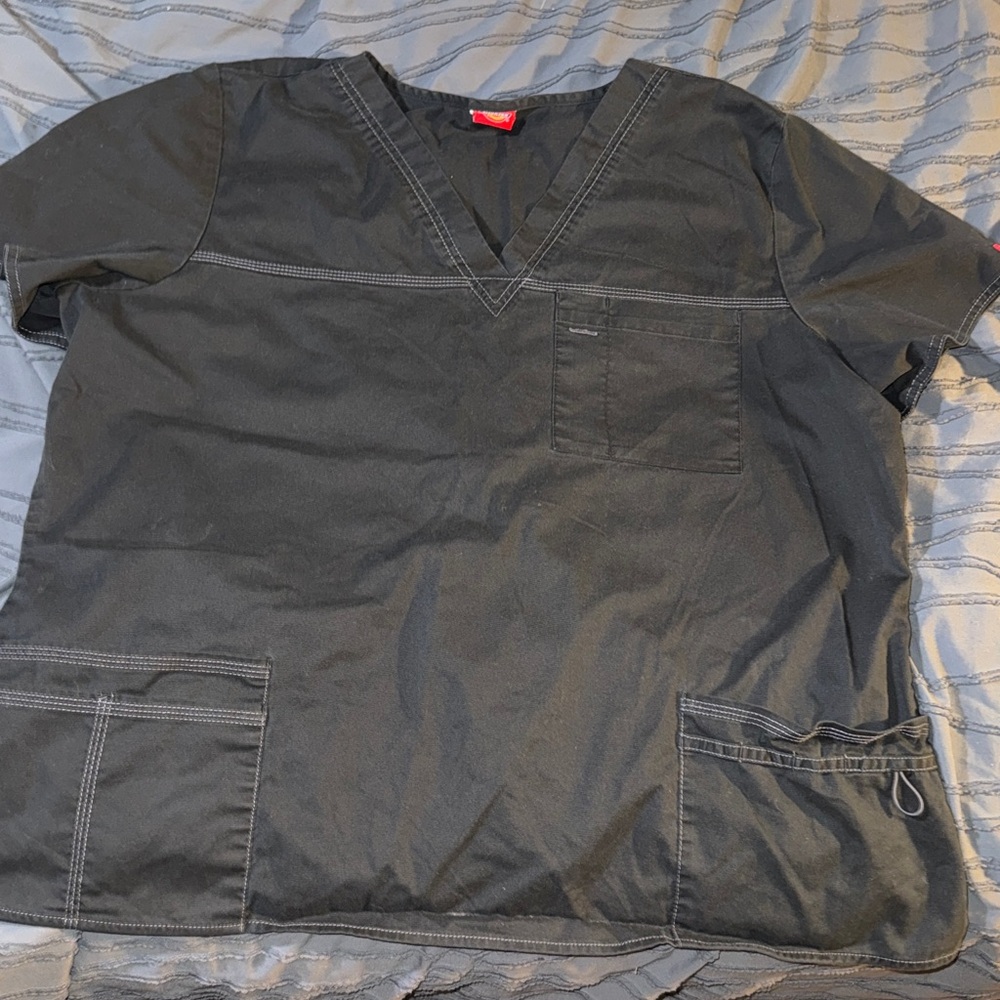Dickies Black V-Neck Scrub Top